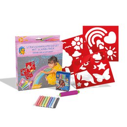  Colorful unicorn stencil set with various shapes and patterns, including flowers, stars, and other whimsical designs. Includes colored pencils for decorating.