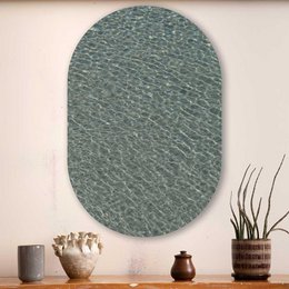 Oval wall art, clear blue sea texture, aluminum material, modern minimalist design, teal green color