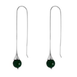 Silver-toned earrings with a green aventurine stone, a statement piece for formal or casual wear.