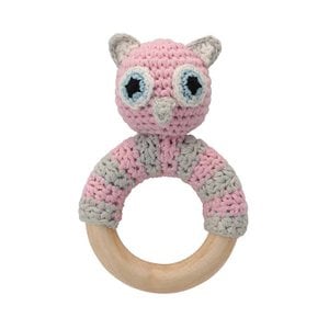 Crocheted clutching toy owl LUNA in pink