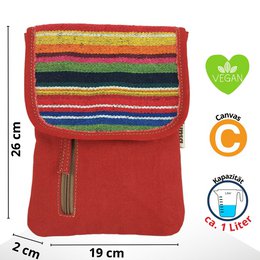 Sunsa schoudertas voor dames. Crossover gsm-hoesje van canvas/canvas & gestreept katoen. Kleine koerierstas met meerdere vakken...