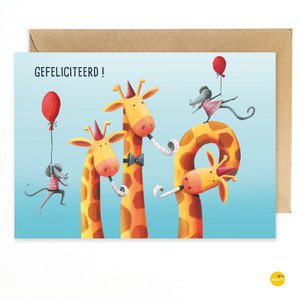 wenskaart giraffen feest (gevouwen)