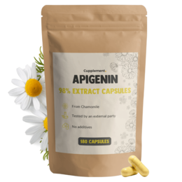  Apigenin Extract Capsules 100 mg, 180 Capsules Valuepack. Pure, natural supplement containing at least 95% apigenin extract derived from chamomile. Suitable for vegetarians.