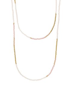 Long Beaded Wrap Necklace - Vintage Pink & Pearl