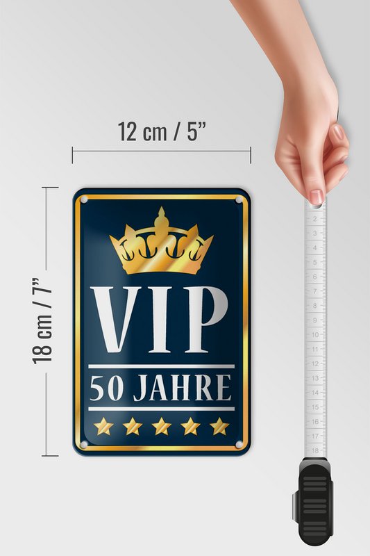 Tin sign saying 12x18cm VIP 50 years (blue/white) decoration