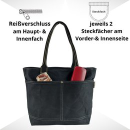 Domelo shopper i voksbehandlet lærred til kvinder. Vandafvisende håndtaske. Vegansk skuldertaske. Monokrom dametaske, der passer til A4