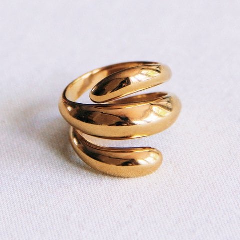 Stainless steel statement 'spiral' ring - gold