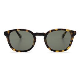 Cowell Brown Sunglasses - Tortoiseshell-patterned round sunglasses with dark green lenses.