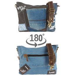Sunsa Bæredygtig Skuldertaske til kvinder. Skuldertaske lavet af genbrugte jeans & canvas (canvas). Håndtaske i vintage retro stil. Crossbody taske til kvinder.