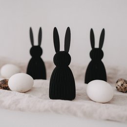  Black paper rabbits, small Easter decoration set, bunny figurines, white eggs, spring holiday decor