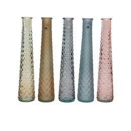  Tall, cylindrical glass vase in a smoky gray color with a textured, diamond-patterned surface. Suitable for floral arrangements or decorative display.