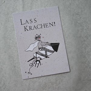 Small card "Let's crack" with rocket illustration