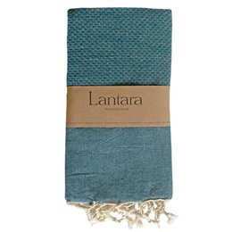 Hammam Towel Fouta Waffle - Petrol Blue - 100x200cm, a large, waffle-textured hammam towel in a deep petrol blue color, made of 100% cotton.