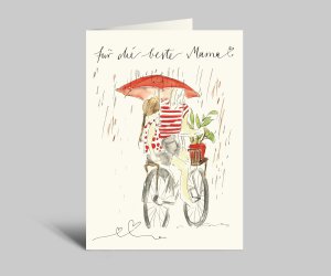 Mother's Day card | Mom and daughter drive through rain showers | For the best mom | Folding card + envelope