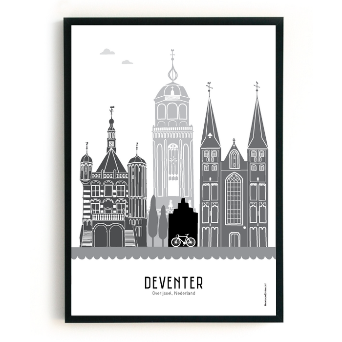 Poster skyline Deventer zwart-wit-grijs