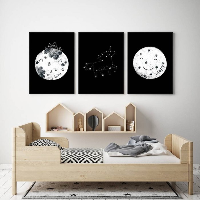 Kinderkamer poster Mars - Planeten serie - Zwart wit
