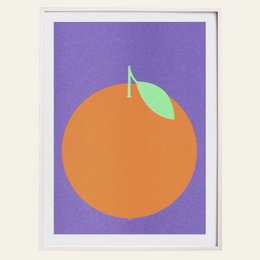 Vibrant orange poster with a simple, minimalist design against a purple background.