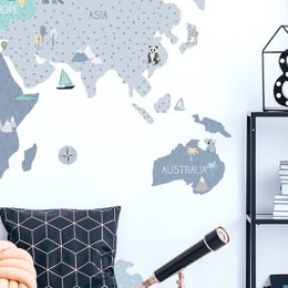 Adesivo da parete | Mappa del mondo blu
