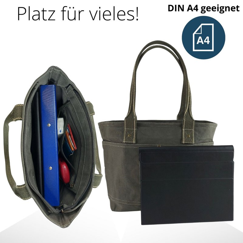 Domelo shopper i voksbehandlet lærred til kvinder. Vandafvisende håndtaske. Vegansk skuldertaske. Monokrom dametaske, der passer til A4