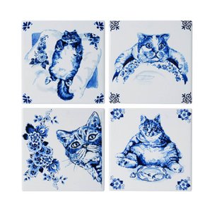 Onderzetters Luie Kat set van 4