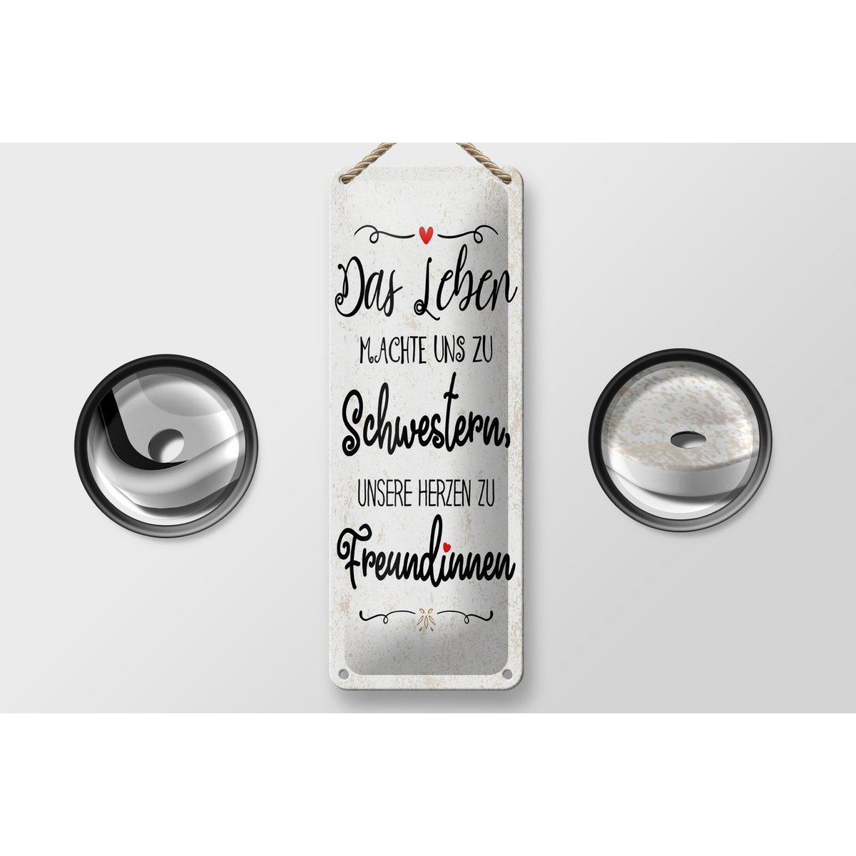 Blechschild Spruch 27x10 cm Schwestern unsere Herzen machen uns zu Freundinnen