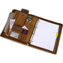 Læder skriveetui A4 - Konferencemappe - Dokumentmappe A4 - Tablet-sleeve & Laptop-sleeve - Aftageligt ringbind