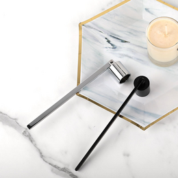  Straight-shaped candle extinguisher in silver, gold, or black metal finish. Designed for easy and efficient candle snuffing.