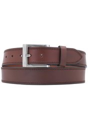 Large brown leather belt made from buffalo leather with silver-tone buckle.