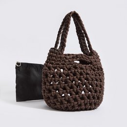  Woven basket bag in various colors including beige, mocha, creme, terracotta, burgundy, black, blue, denim blue, melange grey, and lavender. The bag features a waterproof pouch and a shoulder strap.