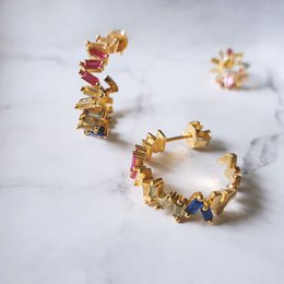 ICE CUBE creolo, zirconi multicolori, placcato oro giallo 18 K