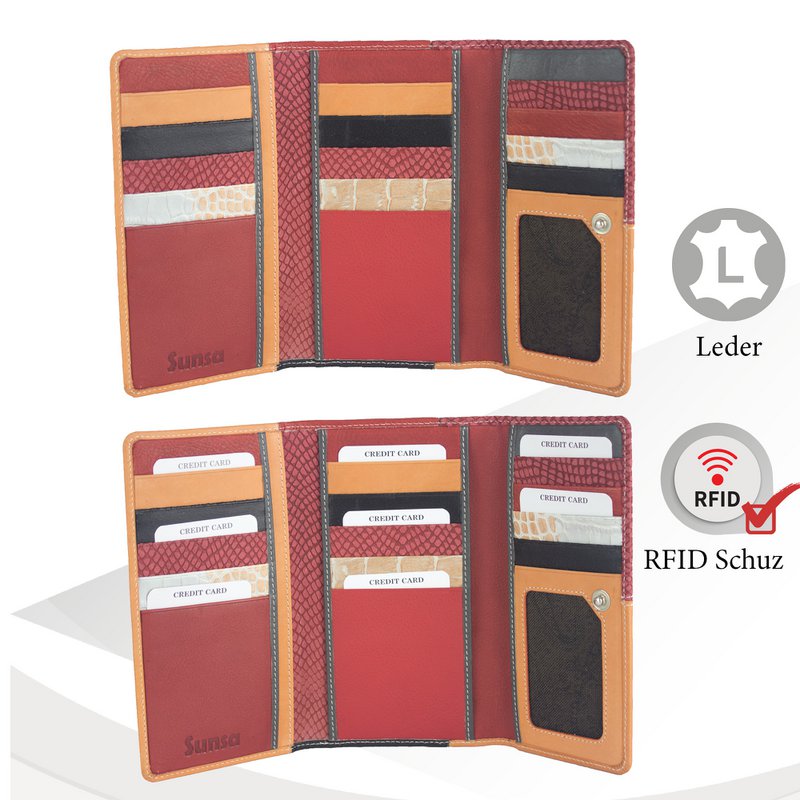 Cartera de mujer Sunsa. monedero de cuero. Cartera con protección RFID. Cartera sostenible hecha con retales de cuero. Cartera de mujer grande con muchos compartimentos para tarjetas de crédito: cartera/cartera para mujer, la mejor idea de regalo.