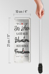 Blechschild Spruch 27x10 cm Schwestern unsere Herzen machen uns zu Freundinnen