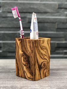 Tandenborstelmok VIERKANT van olijfhout