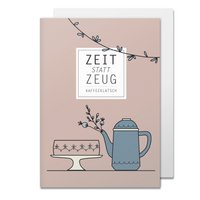 Folding card time instead of stuff, coffee gossip, cake dusky pink