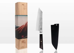 Mes - Bunka Santoku met bamboe Saya en bamboedoos - 170 mm lemmet