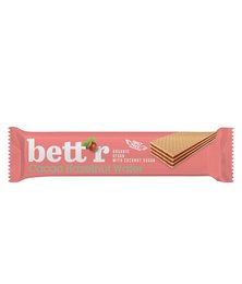 Cocoa hazelnut wafer, organic, Bett'r, 30g. Rectangular wafer bar with cocoa and hazelnut flavors, organic ingredients.