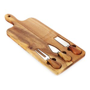 Käsebrett aus Akazienholz mit 3 Messern – 42 x 15,5 cm