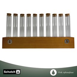 Schutzit - Krydderihylde Træ, der kan hænges - 10 reagensglas med kork - Krydderihylde Træ - Reagensglas i glas