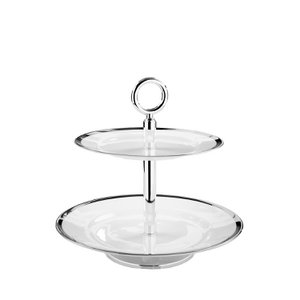 2er Etagere Porzellan silberfarben weiß Ø 27 cm H. 26 cm