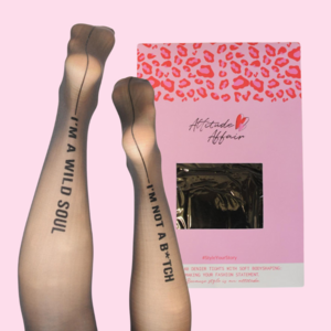 1-Pair %23StatementTights I'M NOT A B*TCH, I'M A WILD SOUL "Message on Tights" black tights 40 DEN