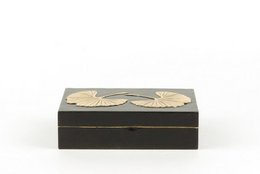 Small rectangular storage box with Ginkgo leaf pattern in stone color.