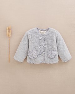Baby girl's gray faux fur coat with flower pockets P127-11607052