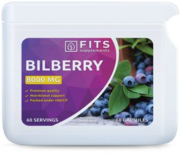  Bilberry supplement with 8000mg of bilberry extract per serving, providing antioxidant support. Vegetarian capsules.