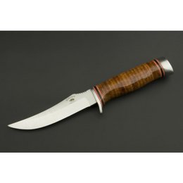 ED MAHONY Taiga Hunter jachtmes met handvat gemaakt van lederen strips, 440C