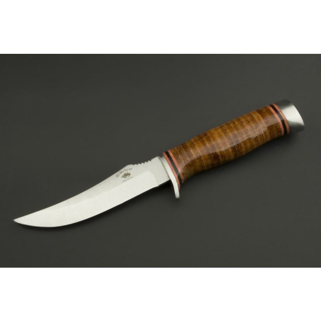 ED MAHONY Taiga Hunter jachtmes met handvat gemaakt van lederen strips, 440C