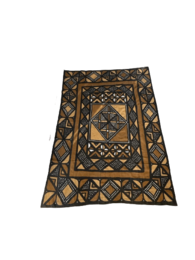 A large, rectangular Bogolan rug measuring 180 x 300 cm. The rug features a traditional Malian mud cloth design with geometric patterns in earthy tones of brown, beige, and black.