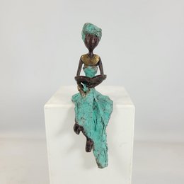 Bronze-Skulptur "Petite femme assise" by Hamed Nikiema | 16 cm | Unikate