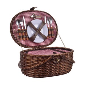 LAGUIOLE, Cooler Picnic Basket for 2 People, Wicker, Cotton, Ceramic, Metal and PVC, Nomadic Meals, Outdoors, Camping, Hiking, Brown