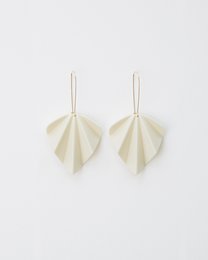Elegant drop earrings with a simple, modern design featuring a curved, fan-shaped silhouette in a neutral off-white color.