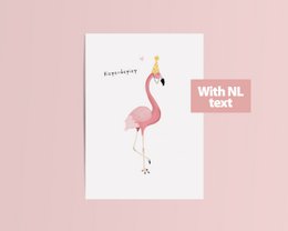 Festive flamingo birthday card with party hat, perfect for celebrating a special occasion.